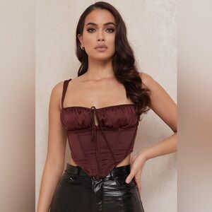 House of CB Betsy Raisin Satin Cropped Corset Top NWT size Small